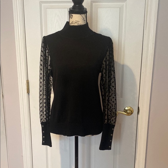 Talbots Sweaters - Chic Black Sweater with Sheer Polka Dot Sleeves